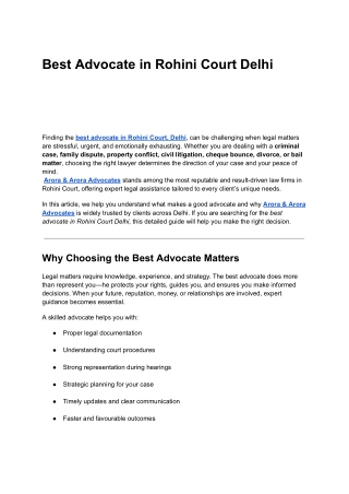 Best Advocate in Rohini Court Delhi