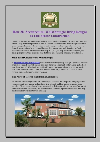 How 3D Architectural Walkthroughs Bring Designs to Life Before Construction