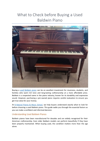 What to Check before Buying a Used Baldwin Piano