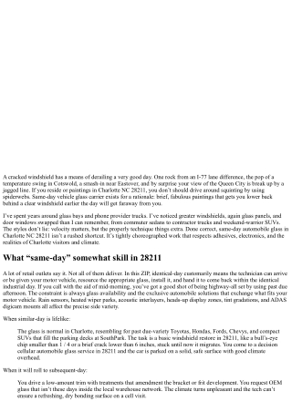 Same-Day Auto Glass Charlotte NC 28211: Get Back at the Road Today