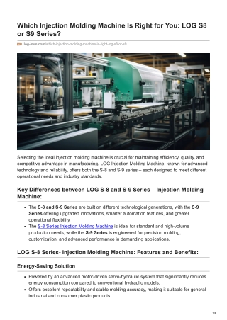 Which Injection Molding Machine Is Right for You LOG S8 or S9 Series