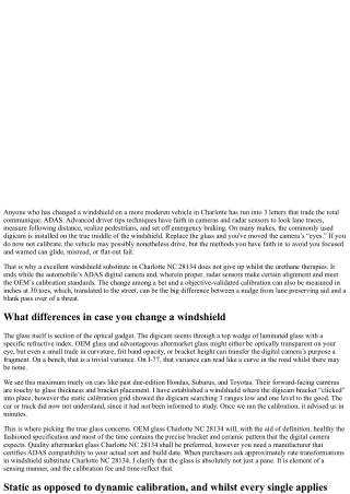 Windshield Charlotte NC 28134: Calibrating Cameras and Sensors