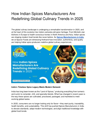 How Indian Spices Manufacturers Are Redefining Global Culinary Trends in 2025