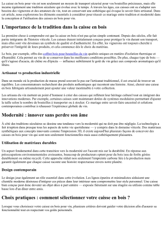 Caisse Bois Vin : Éléments clés pour réussir un mariage réussi entre tradition e