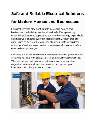 Safe and Reliable Electrical Solutions for Modern Homes and Businesses