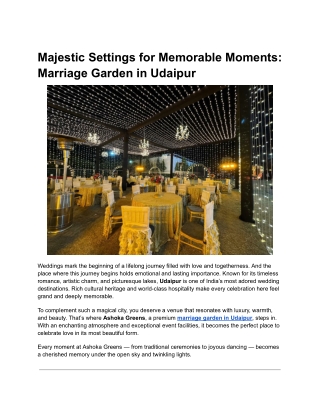 Majestic Settings for Memorable Moments: Marriage Garden in Udaipur