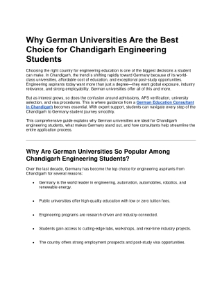 Why German Universities Are the Best Choice for Chandigarh Engineering Students