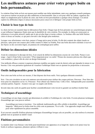 Les meilleures astuces pour créer votre propre boite en bois personnalisée.