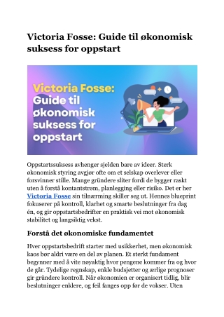 Victoria Fosse_ Guide til økonomisk suksess for oppstart