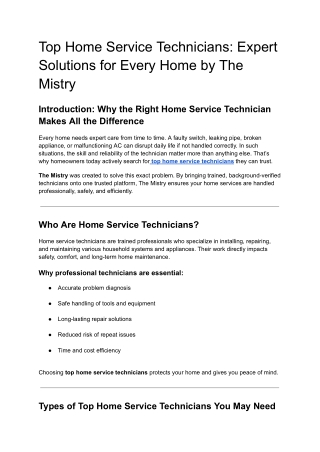 Top Home Service Technicians in India | Trusted Experts – The Mistry