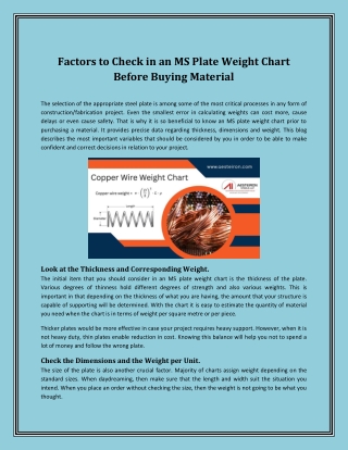 Factors to Check in an MS Plate Weight Chart Before Buying Material