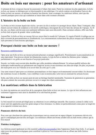 Boite en bois sur mesure  pour les amateurs d'artisanat