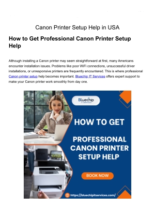 Canon Printer Setup Help in USA