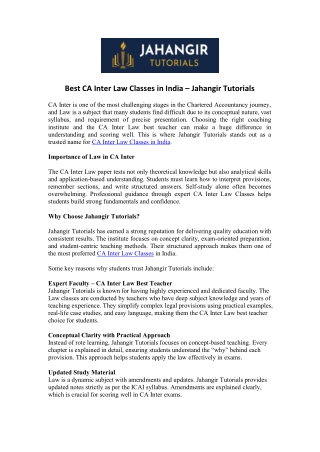 Best CA Inter Law Classes in India – Jahangir Tutorials