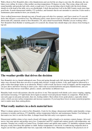 How Does the Weather In New Braunfels, Texas, Affect Your Deck Material Choice?