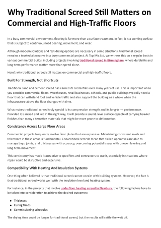 Why Traditional Screed Still Matters on Commercial and High-Traffic Floors