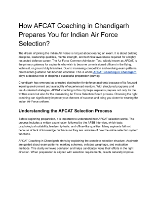How AFCAT Coaching in Chandigarh Prepares You for Indian Air Force Selection