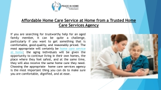 Affordable Home Care Service at Home from a Trusted Home Care Services Agency