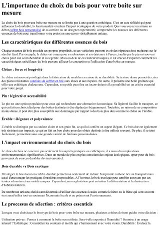 L'importance du choix du bois pour votre boite sur mesure