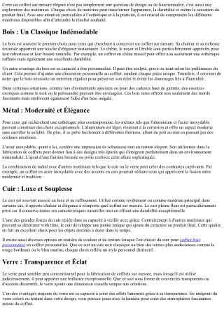 Les Meilleurs Matériaux pour un Coffret Sur Mesure Élégant