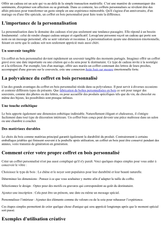Rendez vos cadeaux inoubliables grâce aux coffres personnalisés!