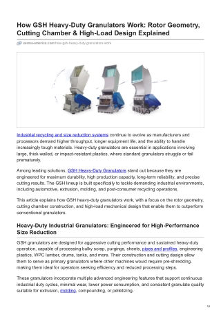 How GSH Heavy-Duty Granulators Work Rotor Geometry, Cutting Chamber & High-Load Design Explained