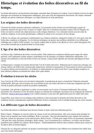 Historique et évolution des boîtes décoratives au fil du temps.