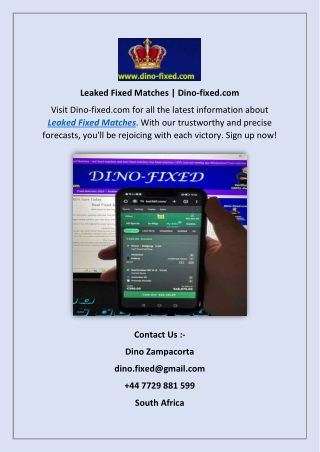 Leaked Fixed Matches | Dino-fixed.com