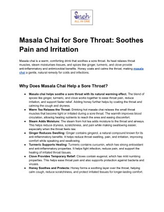 Masala Chai for Sore Throat:  Soothes Pain and Irritation