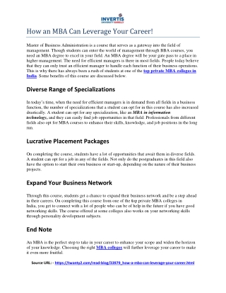 How an MBA Can Leverage Your Career!