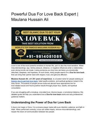 Get Your Love Back with Powerful Dua | Maulana Hussain Ali