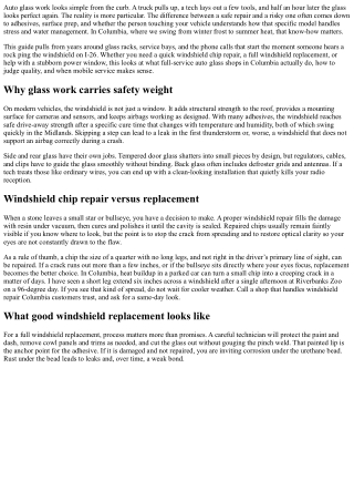 Full-Service Auto Glass in Columbia: Windshields, Side Windows, and More