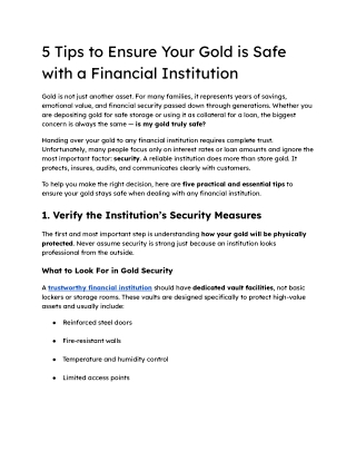 5 Tips to Ensure Your Gold is Safe with a Financial Institution