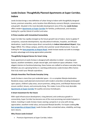 Leeds Enclave – Premium Living by the Best Property Developer in Indore