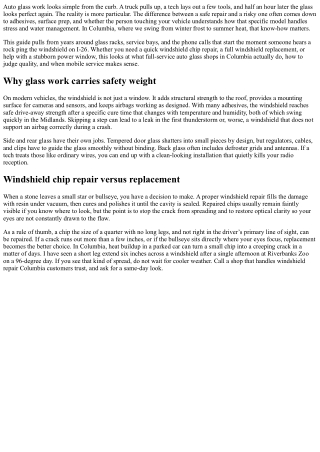 Full-Service Auto Glass in Columbia: Windshields, Side Windows, and More