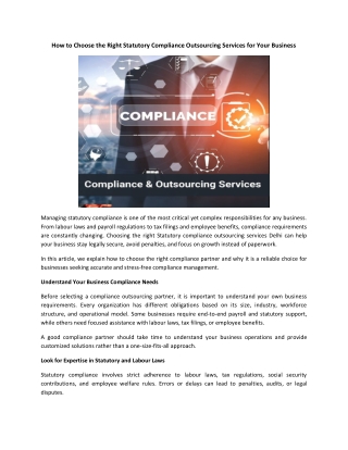 How to Choose the Right Statutory Compliance Outsourcing Services for Your Busines
