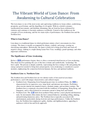 The Vibrant World of Lion Dance