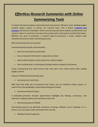 Effortless Research Summaries with Online Summarizing Tools