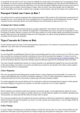 Les Différents Types de Caisses en Bois pour le Vin