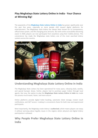 Play Meghalaya State Lottery Online in India - Your Chance at Winning Big!