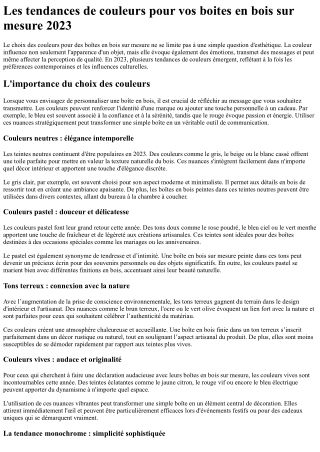 Les tendances de couleurs pour vos boites en bois sur mesure 2023