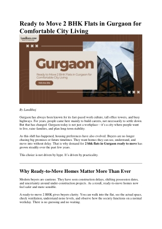 Ready to Move 2 BHK Flats in Gurgaon for Comfortable City Living