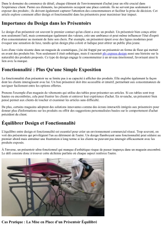Design et Fonctionnalité : L'Équilibre Parfait dans les PRÉSENTOIRS