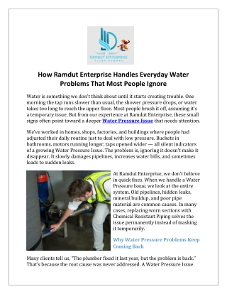 How Ramdut Enterprise Handles Everyday Water Problems That Most People Ignore