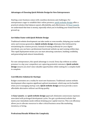 Advantages of Choosing Quick Website Design for New Entrepreneurs