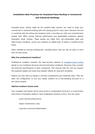 Installation Best Practices for Insulated Panel Roofing in Commercial and Industrial Buildings