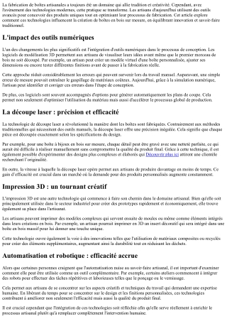 Utilisation des technologies modernes dans la fabrication de boîtes artisanales.