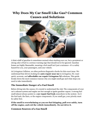 Why Does My Car Smell Like Gas Common Causes and Solutions