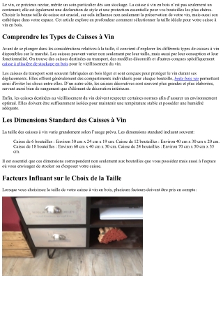 Conseils pour Choisir la Taille de Votre Caisse à Vin en Bois