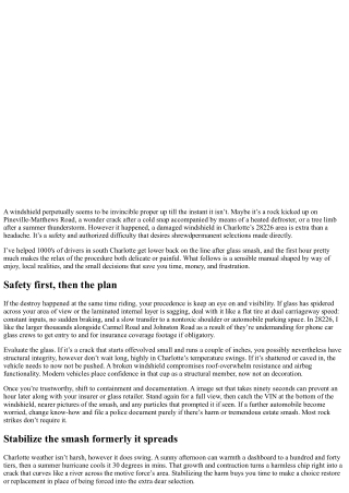 Broken Windshield Charlotte NC 28226: Immediate Steps to Take